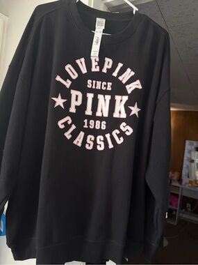 PINK Victoria's Secret Black Crewneck with Pink Logo